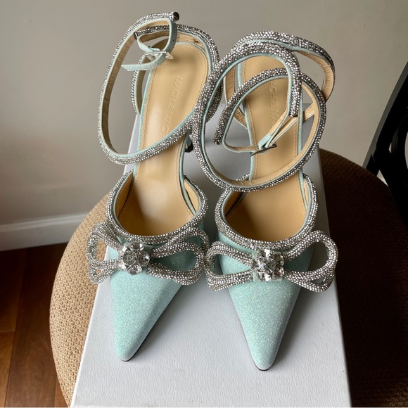 Mach & Mach double crystal bow shimmer ankle strap heels - Picture 3 of 17